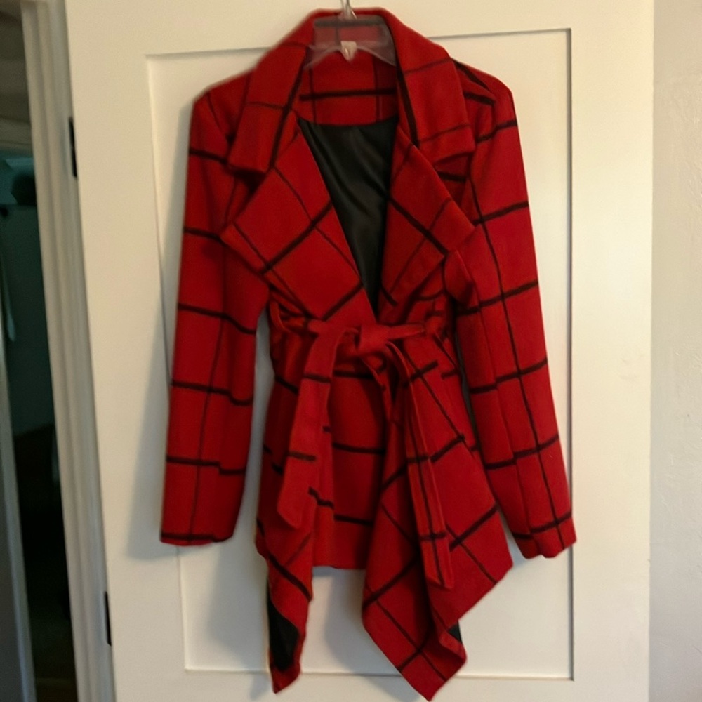 Cute red and black flared jacket with belt